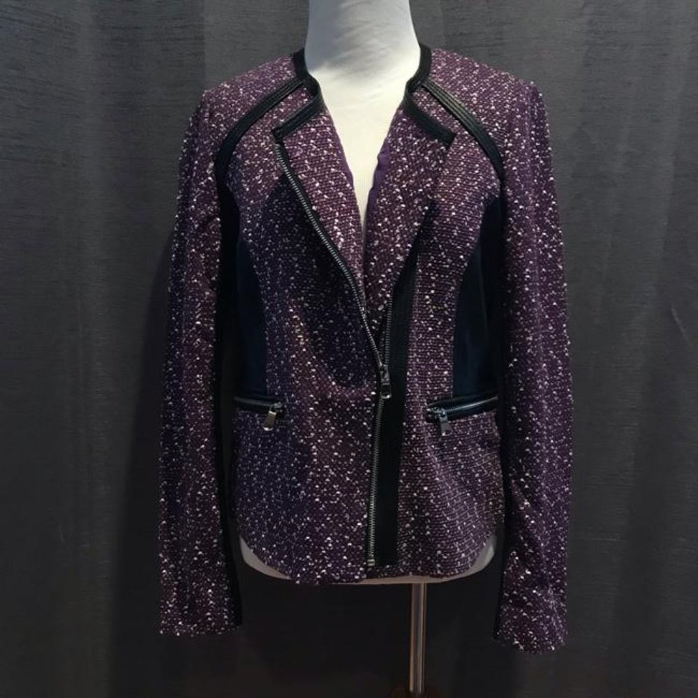 Tweed Leather Moto Zipper Jacket